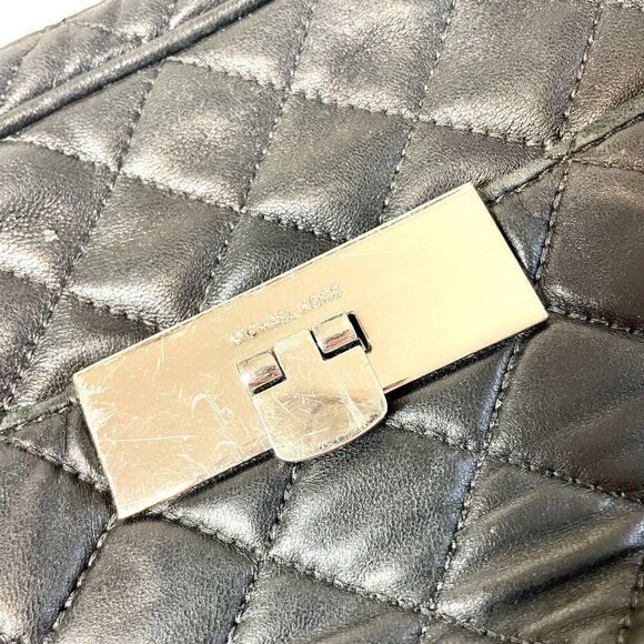 Michael Kors Susannah Quilted Messenger Bag Womens Black Leather Chain Strap - Picture 2 of 11